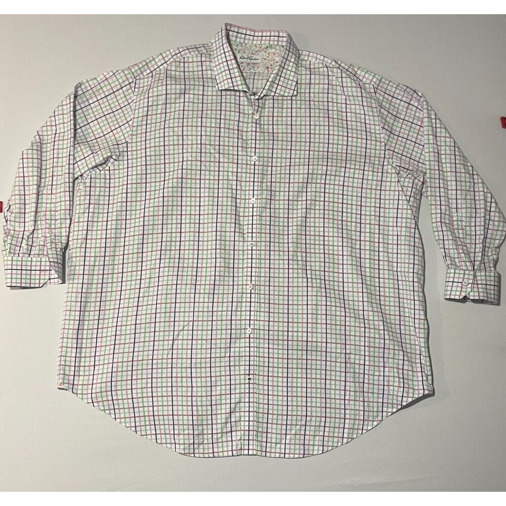 Robert Graham X‎ Mens White w/Color Checks Casual Dress Shirt 20 34/35 Big 50